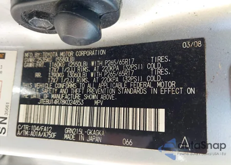 2008 Toyota 4Runner Sr5 V6 z USA, uszkodzony, nr VIN JTEBU14R78K024853